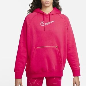 Nike Sportswear Women’s Berry Red Cotton Oversized Comfy Hoodie Pullover Sz XL